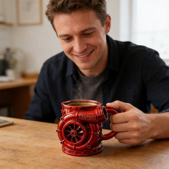 V8 Engine Stainless Steel Cup Car Engine Coffee Mug with Insulated Handle Automotive Engine Water Drinking Cup Mechanics Car Lovers Gifts rosso