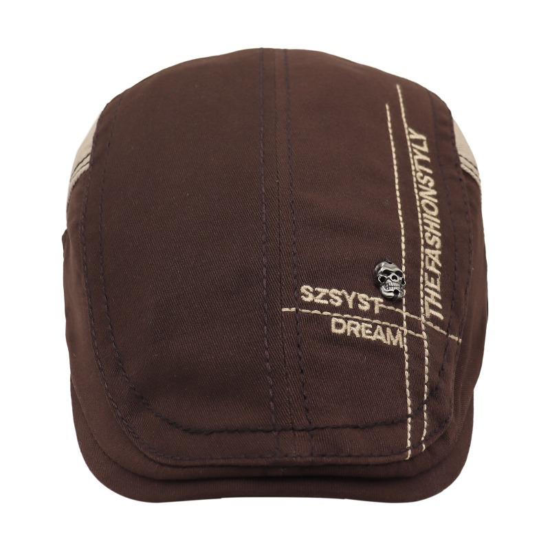 Embroidered retro forward hat men's and women's beret short brim cap washed old painter octagonal hat