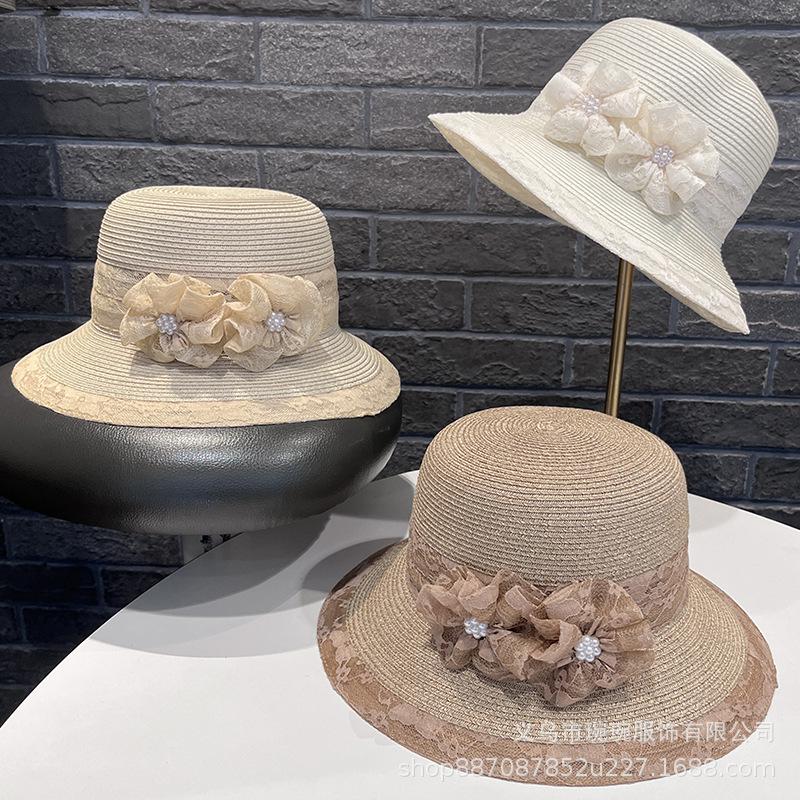Sweet flower straw hat children summer seaside vacation sunscreen sunshade beach hat show face small versatile pot hat