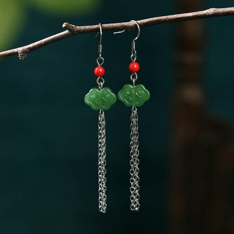 

Серьги-кисточки Aieryuan в ретро китайском стиле из нефрита и облаков Silver Plated