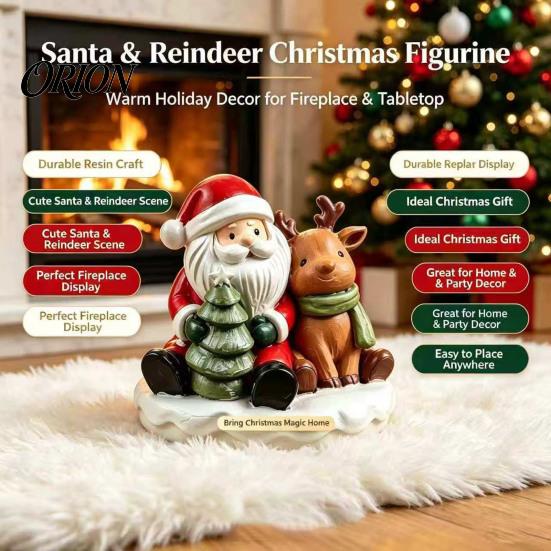 Unique Christmas Present for Friends Santa And Deer Figurine, Gnome Resin Statue, Holiday Claus Reindeer Figurines Table Centerpiece Home Living Room