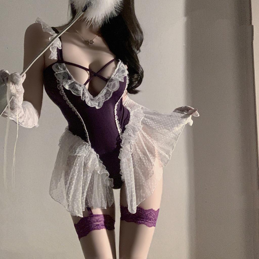 Sex Lingerie Purple Dress Sexy Small Breasts Seduction Uniform Women's Pajamas Set