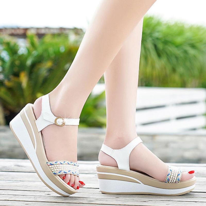 Ladies Shoes Wedges Heel Footwear Wedge with Platform Waterproof Summer  Rhinestones Sandals for Women Outdoor Pumps Diamond