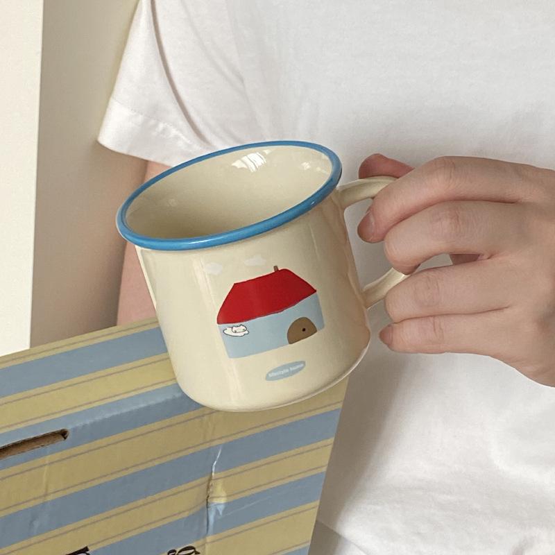 

Homemade Warm Cartoon Red House Kitten Ceramic Cute Kitten Water Cup Niche 270Ml 270ml