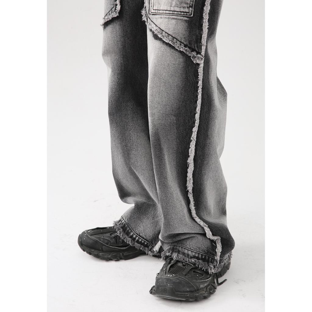 Męski nowy produkt w stylu retro, ze starymi, spranymi krawędziami i prostymi rękawami, łączonymi dżinsami