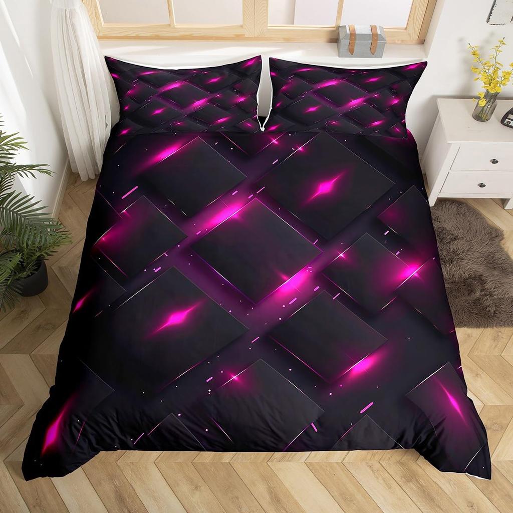 Blå Svart Påslakan King Queen Size Pojkar Flickor Geometri Sängklädesset Geometriskt Täcke Örngott Set Modernt Abstrakt Quiltöverkast