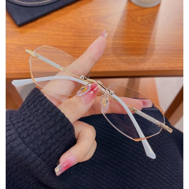 Metal Luxury Rimless Cat Eye Women Glasses Frame For Prescription Myopia Reading Glasses