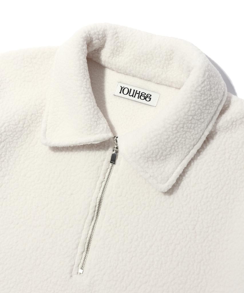 YOUHEE Boucle Half Neck Zip-Up Sweatshirts Ivory