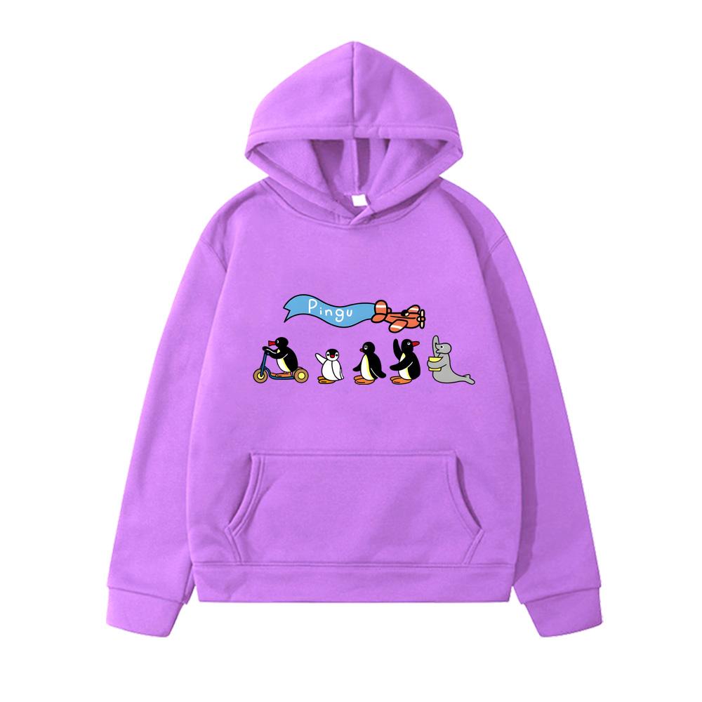 Pingu Çizgi Film Kapüşonlular Günlük Baskılı Sweatshirtler Kız Çocuk Kawaii Y2k Sudadera Çocuk Kıyafetleri Erkek Kışlık Kazaklar Uzun Kollu Anime Üstler