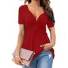 New European American Style Women's V Neck Twist Front Short Sleeve Shirt Casual Solid Color Pullover T-shirt Top