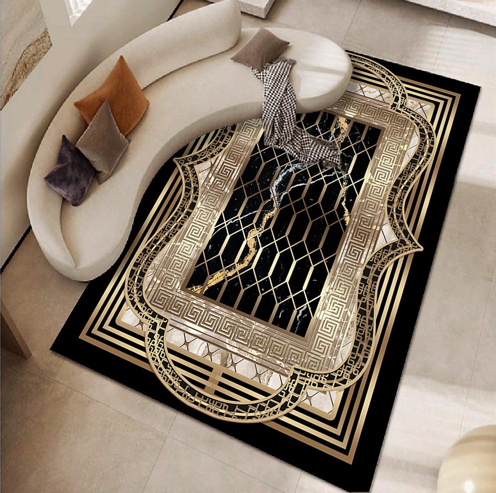 Luxury Black Marble Sofa Rug for Living Room European Large Area Non-slip Decoration Carpets Bedroom Study Tatami Soft Floor Mat