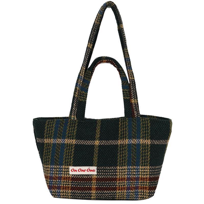 Herbst/Winter Handtasche mit großem Fassungsvermögen im Karomuster - Vielseitige Tragetasche für Damen und Studentinnen im koreanischen/japanischen Stil