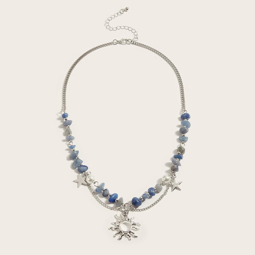 Fashionable Sun And Star Pendant Necklace With Artificial Zircon And Pearl Exquisitely Crafted Jewelry Accessory For Women Daily Wear And Gift-giving
