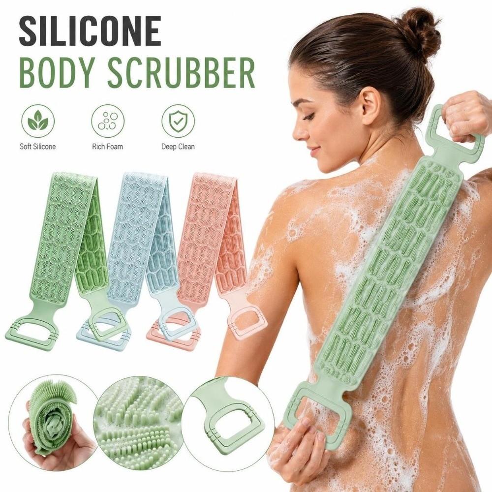 Long Strip Silicone Body Scrubber Double-Sided Exfoliating Bath Towel For Men & Women