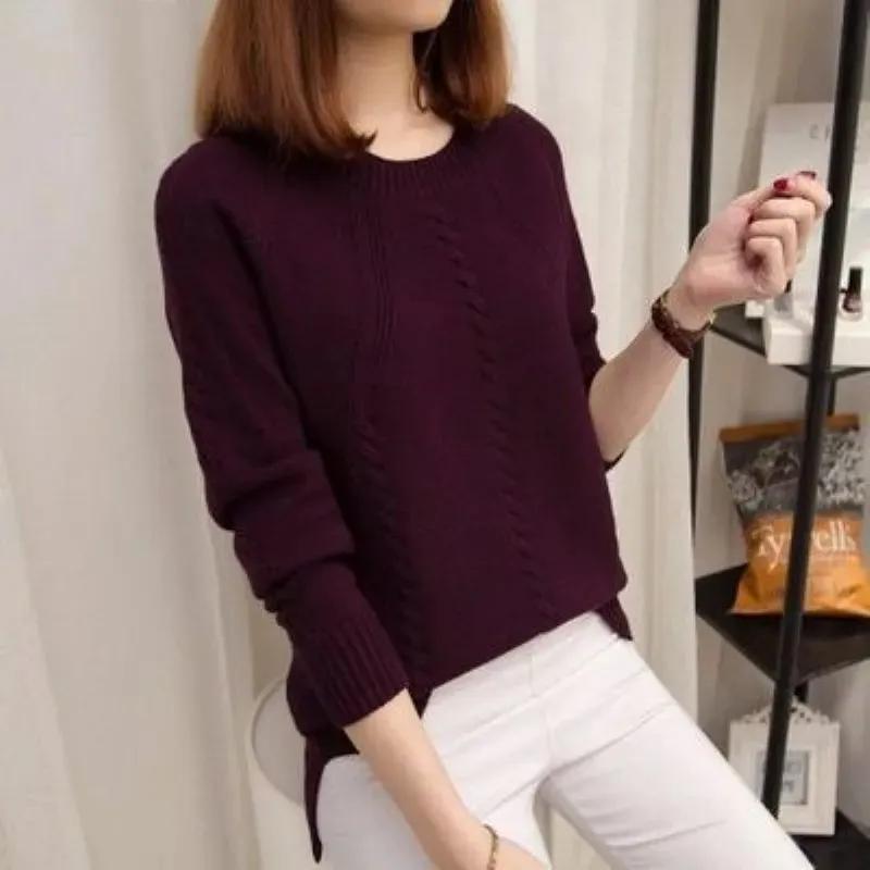 Women Autumn Winter Solid Color Sweaters Long Sleeve Loose All-match Knitting Bottoming Shirt