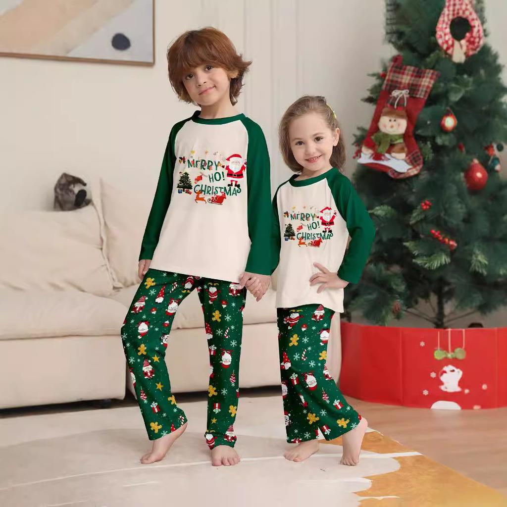 New Christmas parent-child clothing snowflake Santa letter family pajamas long sleeves trousers green loungewear