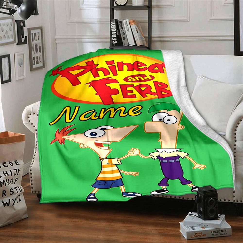Custom Name Phineas Ferb's Backyard Adventure flannel Blanket for Super Soft Cute Comfort Blanket for Travel Bedding Couch Sofa Blanket