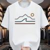Minimalist Line Style Mountain Sunrise Pattern Print White Short Sleeve T-Shirt Creating A Fresh