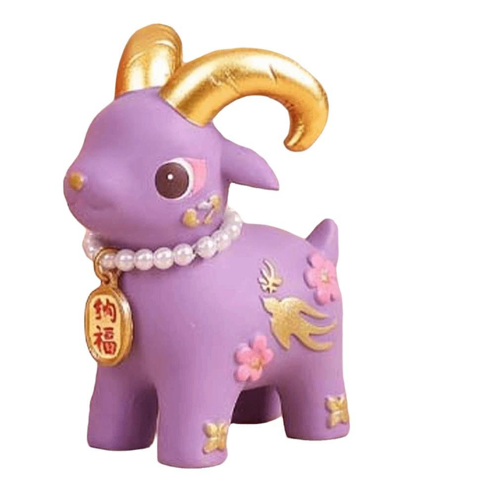 Vibrant Colors Miniature Sheep Figurine Golden Horns Zodiac Animal Statue Culture Collectors