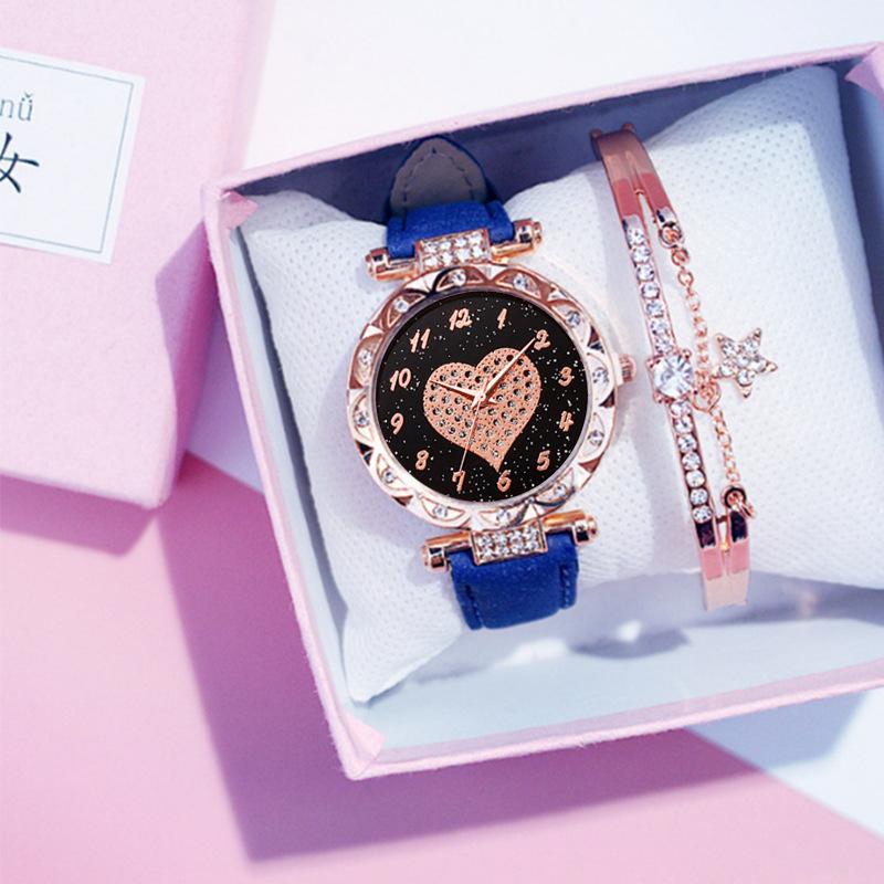 Casual Female Couple Student Electronic Watch Fashion Full Diamond Watch Love Luminous Women Peach Heart Watch