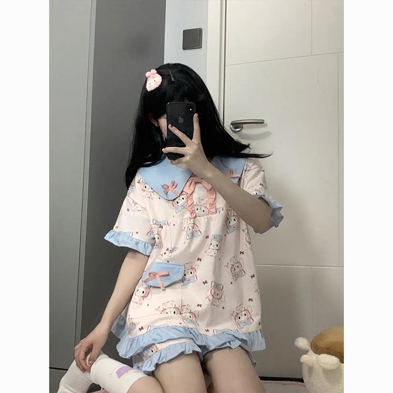 

Internet celebrity new cute Melody pajamas women s summer doll collar short-sleeved shorts set student dormitory loungewear S
