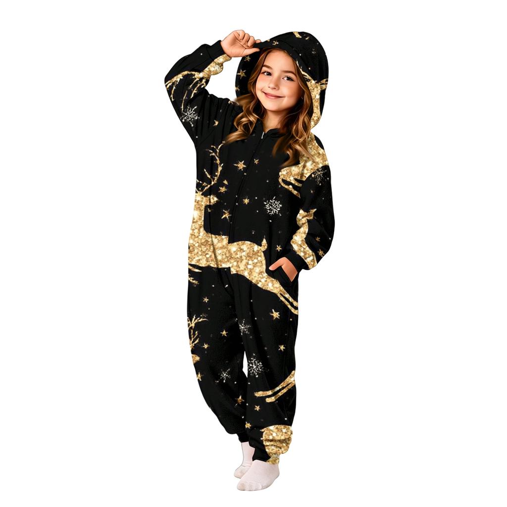 Børne Juleprint Flanel Bodystocking Loungewear Sæt til Småbørn Ferie Hyggelig Outfit