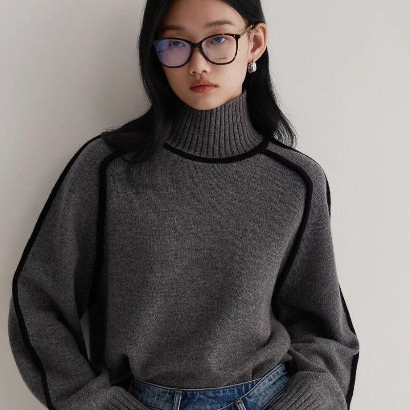 YYFS Women's Fashion Casual Fall Winter Stripe Print Long Sleeve High Neck Sweaters