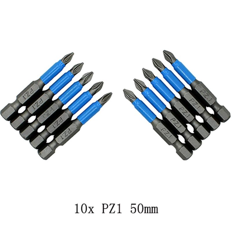 Magnetic Screwdriver Bits Single Head PH1/PH2/PH3/PZ1/PZ2/PZ3 Alloy Steel 10pcs