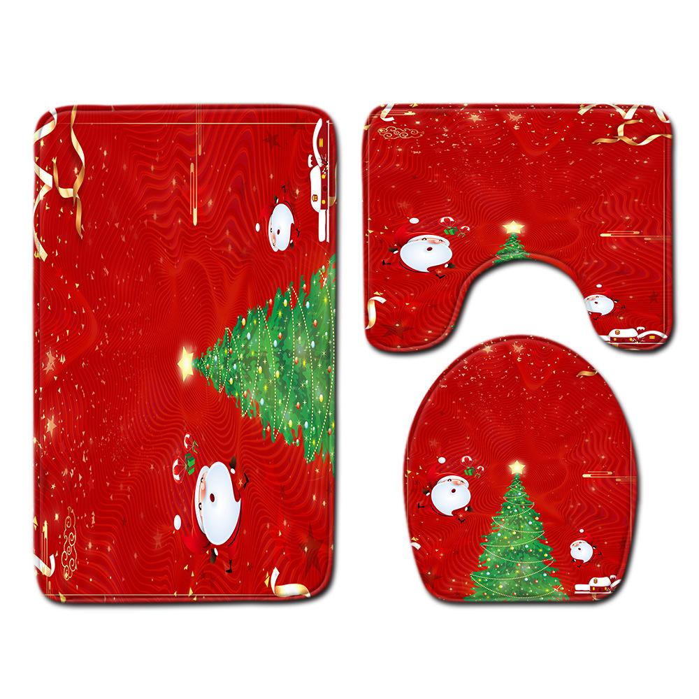 Christmas Bathroom Floor Mat Toilet Three-Piece Set