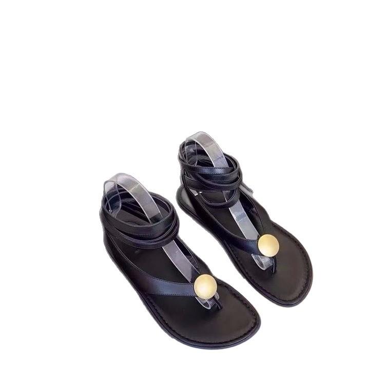 Herringbone sandals women's 2025 summer new round toes cross straps casual flat-bottomed fashion beach Roman shoes