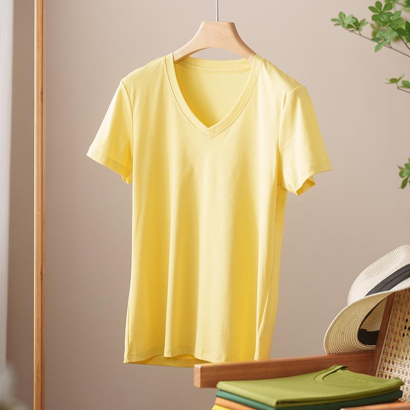 Rundhals Kurzarm Damen Sommer Neueste Trendige Vielseitiges und Bequemes T-Shirt Langgewaschenes Baumwoll Oberteil Ohne Verformung