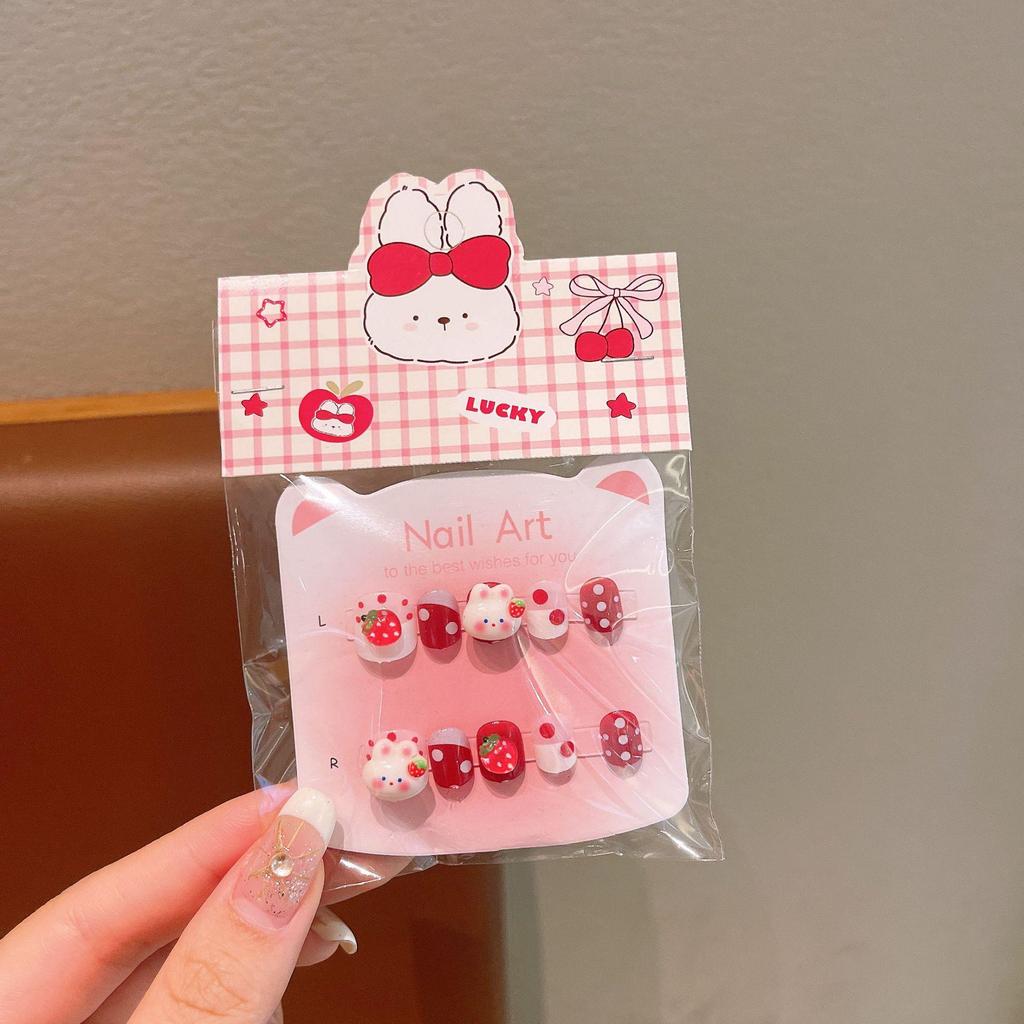 Cartoon-Fingernagelspitzen für Mädchen - Neujahrsstil Gelee-Kleber, Abnehmbare Nail-Art-Sticker, Perfektes Geschenk für kleine Mädchen