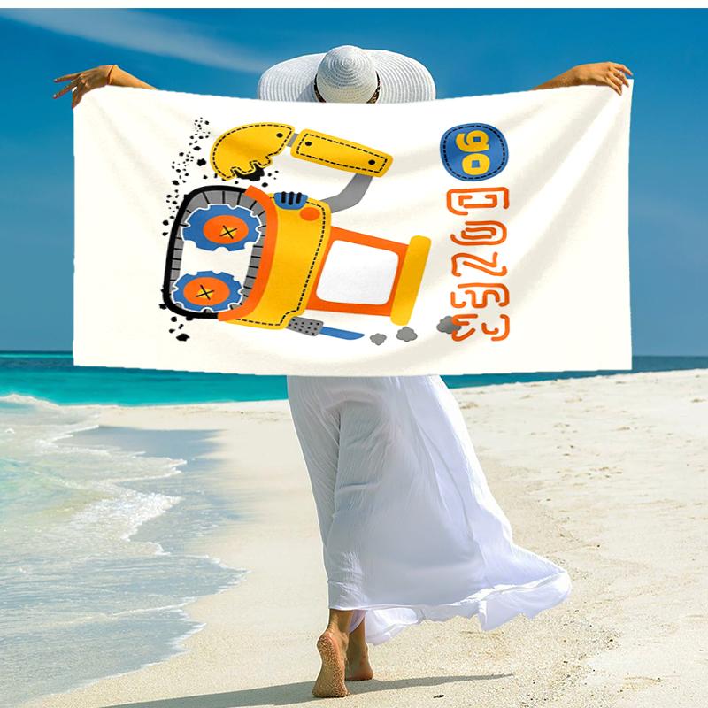 Ultra-weiches Strandtuch mit Bagger-Thema, Ideal für Pool - Camping, Tauchen - Perfekter Reisebegleiter, Lebendiges Strandtuch.