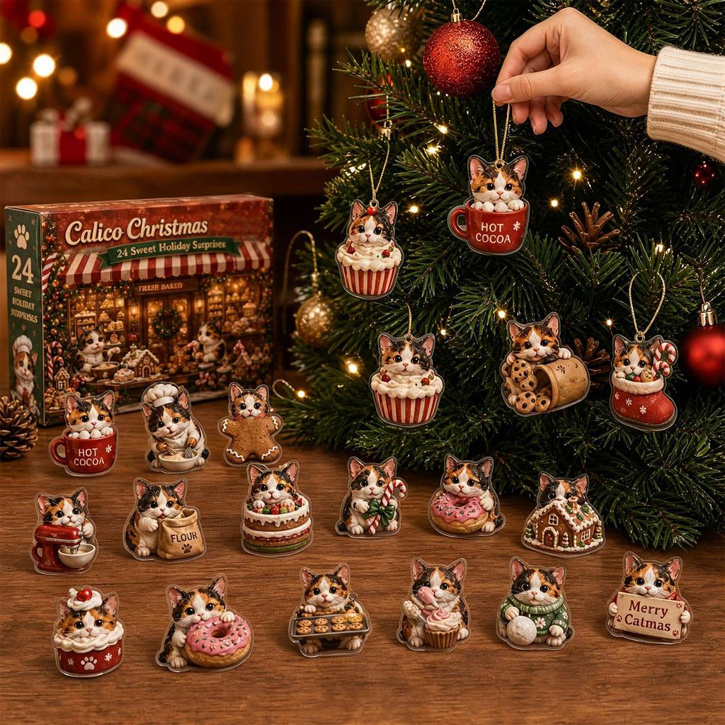 Calico Christmas with 2D Flat Acrylic Hanging Ornament Charm, Collectible Gift for Lovers