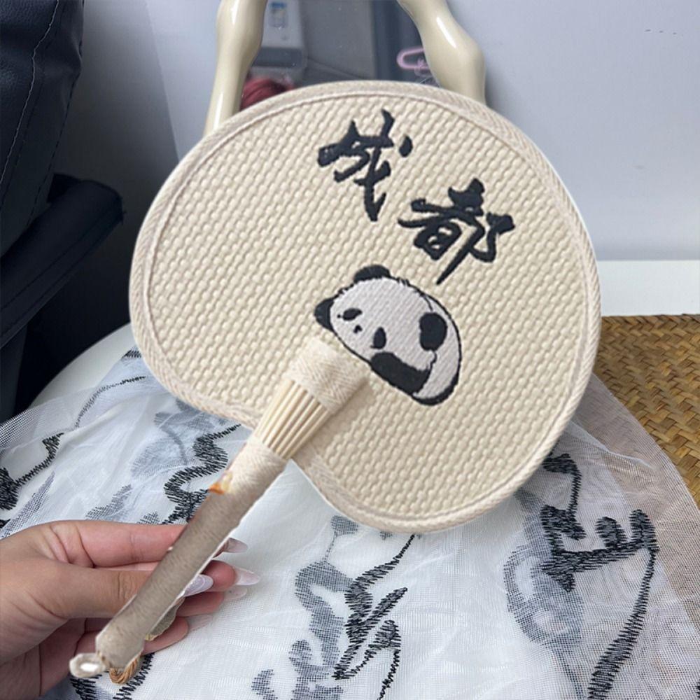 Handheld Handmade Straw Fan Chinese Style Cooling Fan Creative Summer Panda Fan  for Home