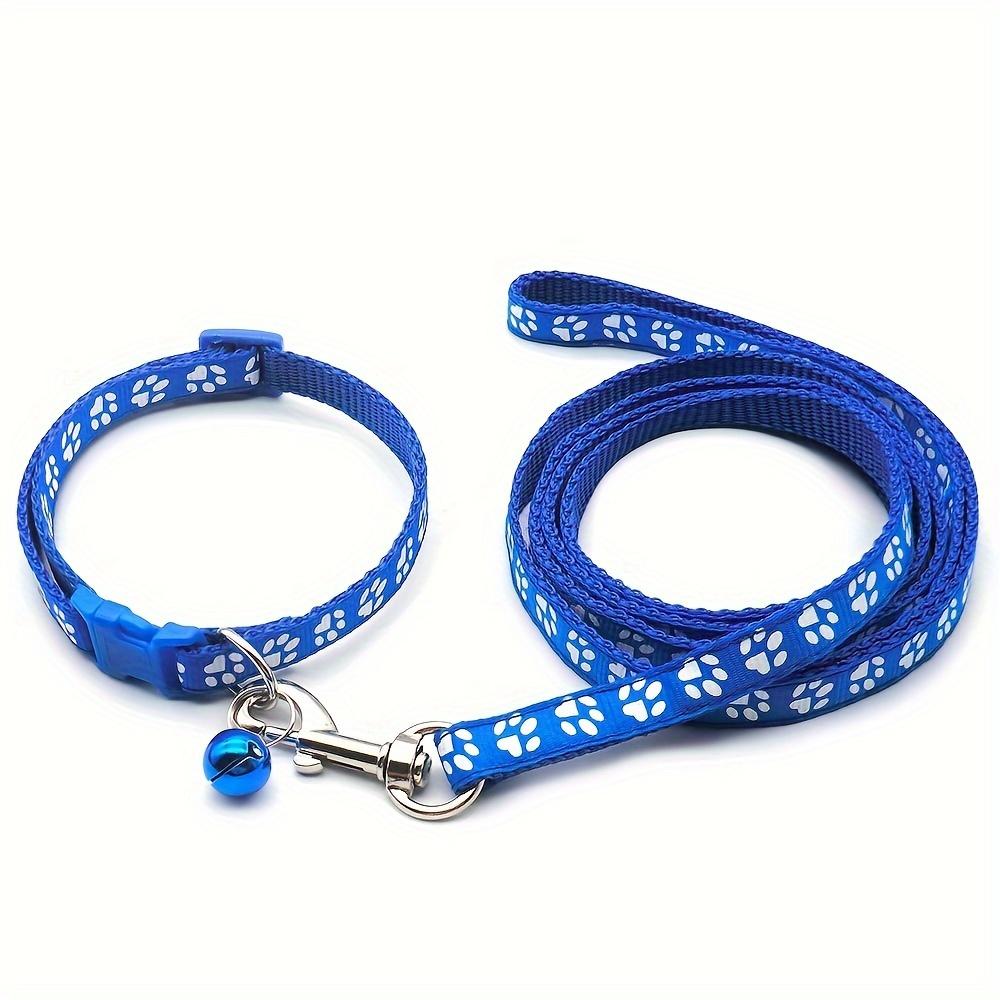 Pet Dog Collar and Leash Set, Cute Paw Pattern Nylon Dog Collar with Bell Long Dog Walking Leash