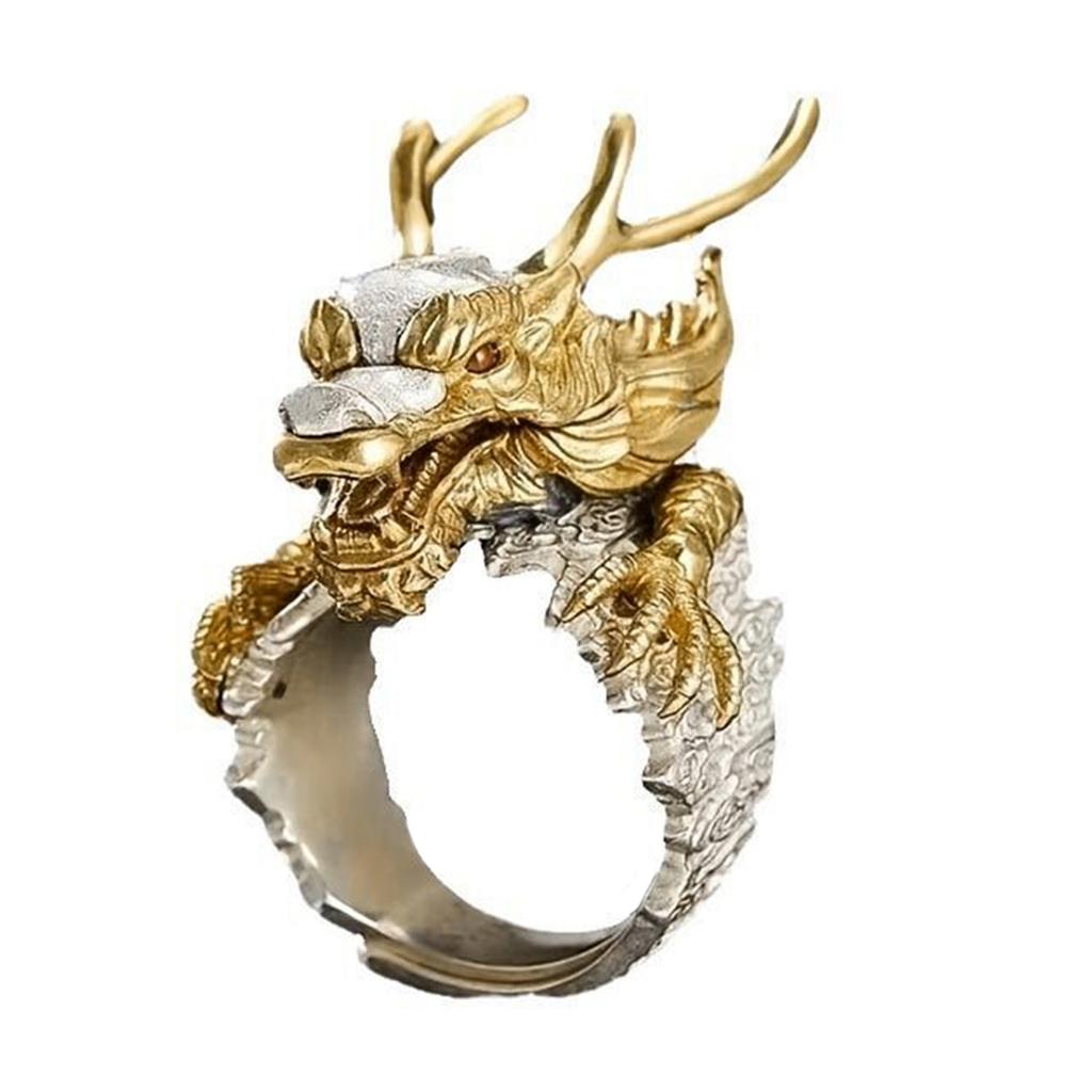 Vintage Golden Dragon Ring Adjustable Open Mouth Unique Ring Ornament Fashion Jewelry Accessory for Women and Men