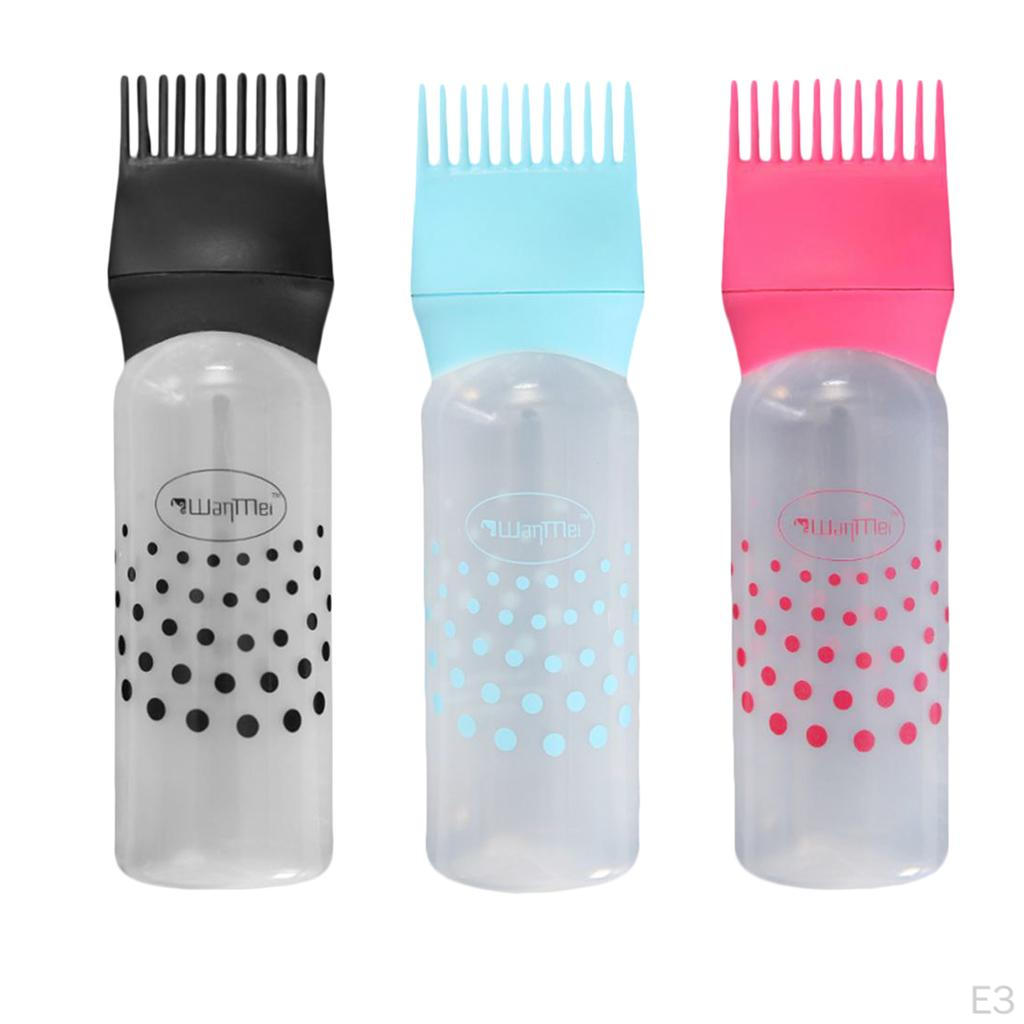 Plastic Hair Dye Applicator Salon Coloring Bottle Comb Dispenser Brush 120ml - Blue,