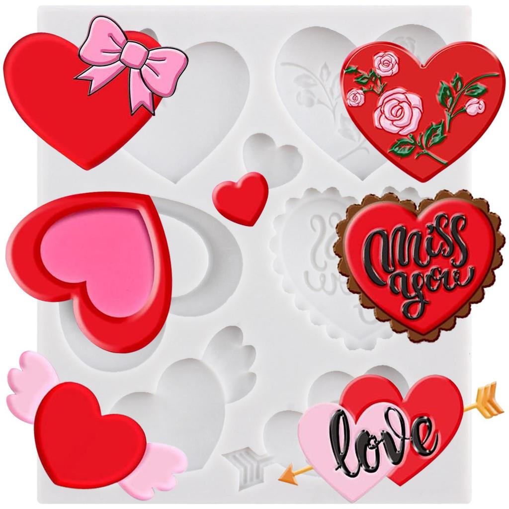 Heart Silicone Molds Love You XOXO Letter Kiss Rose Fondant Mold Cake Decorating Tools Cupcake Topper Candy Resin Clay Chocolate Gumpaste Mold