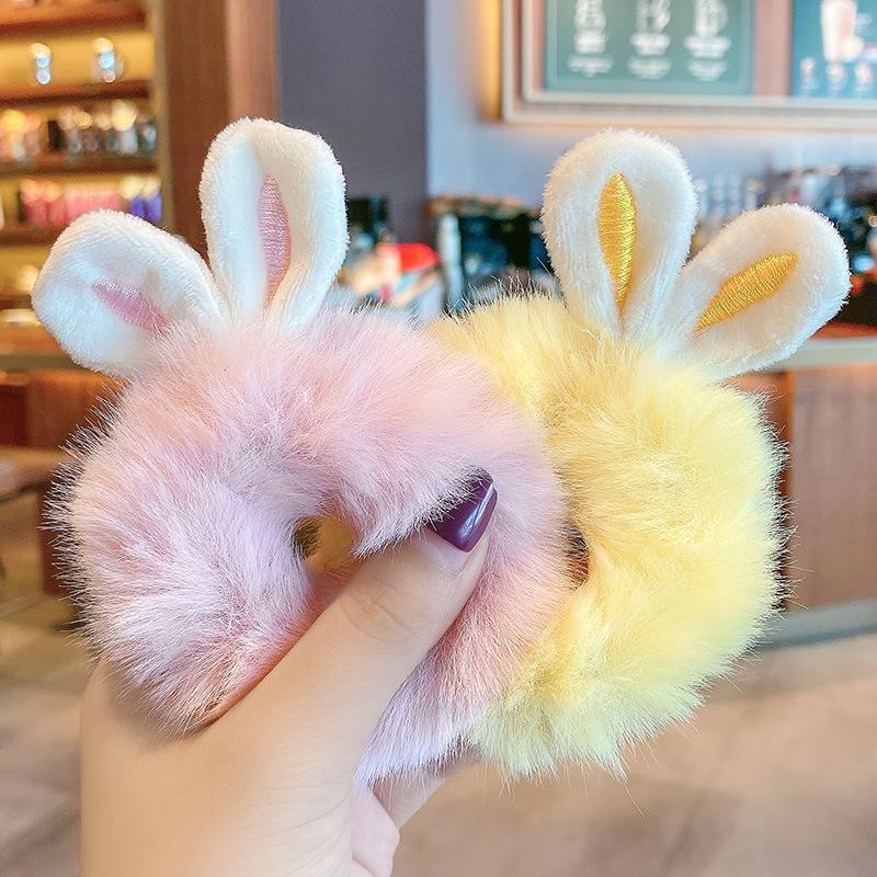 Plush Rabbit Ears Headband Female High Elastic Rubber Band Sweet Girl Cute Hair Ring Rope Headdress