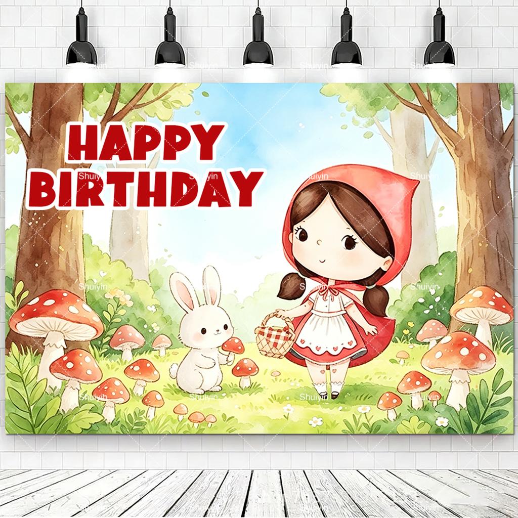 Cartoon Little Red Riding Hood Backdrop Girl Birthday Decorations Party Supplies Baby Shower Banner Photo Shoot Props Kids Gifts