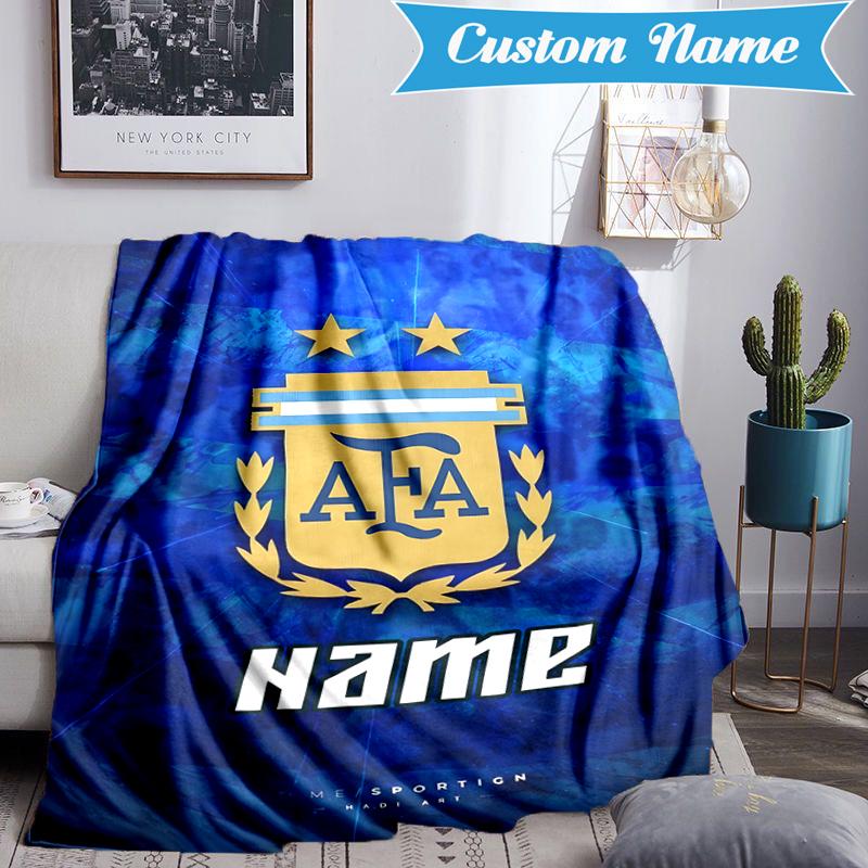 Custom Name Argen-tina Football Crest Blanket Lightweight Ideal Bedding Blanket Perfect for Travel, Camping, Living Rooms, Sofas, Christmas Gift