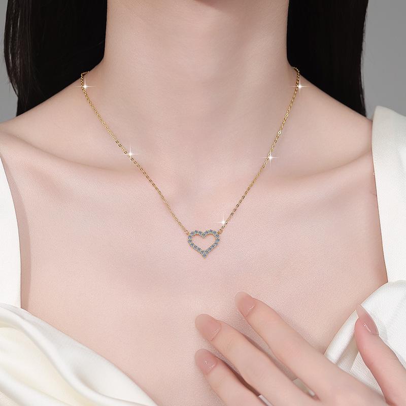 Fashion Heart Pendant Necklace IGI Certified Moissanite Link Chain Choker 925 Sterling Silver 18K Gold Plated Women's Wedding