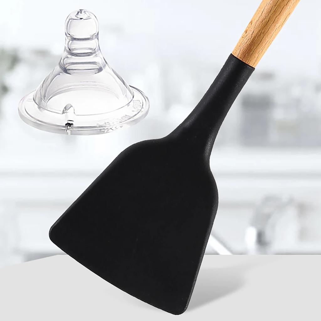 12Pcs Wooden Handle Silicone Kitchen Utensils Silicone Kitchen Utensils Non-stick Pan Cooking Spatula Baking Storage Tool