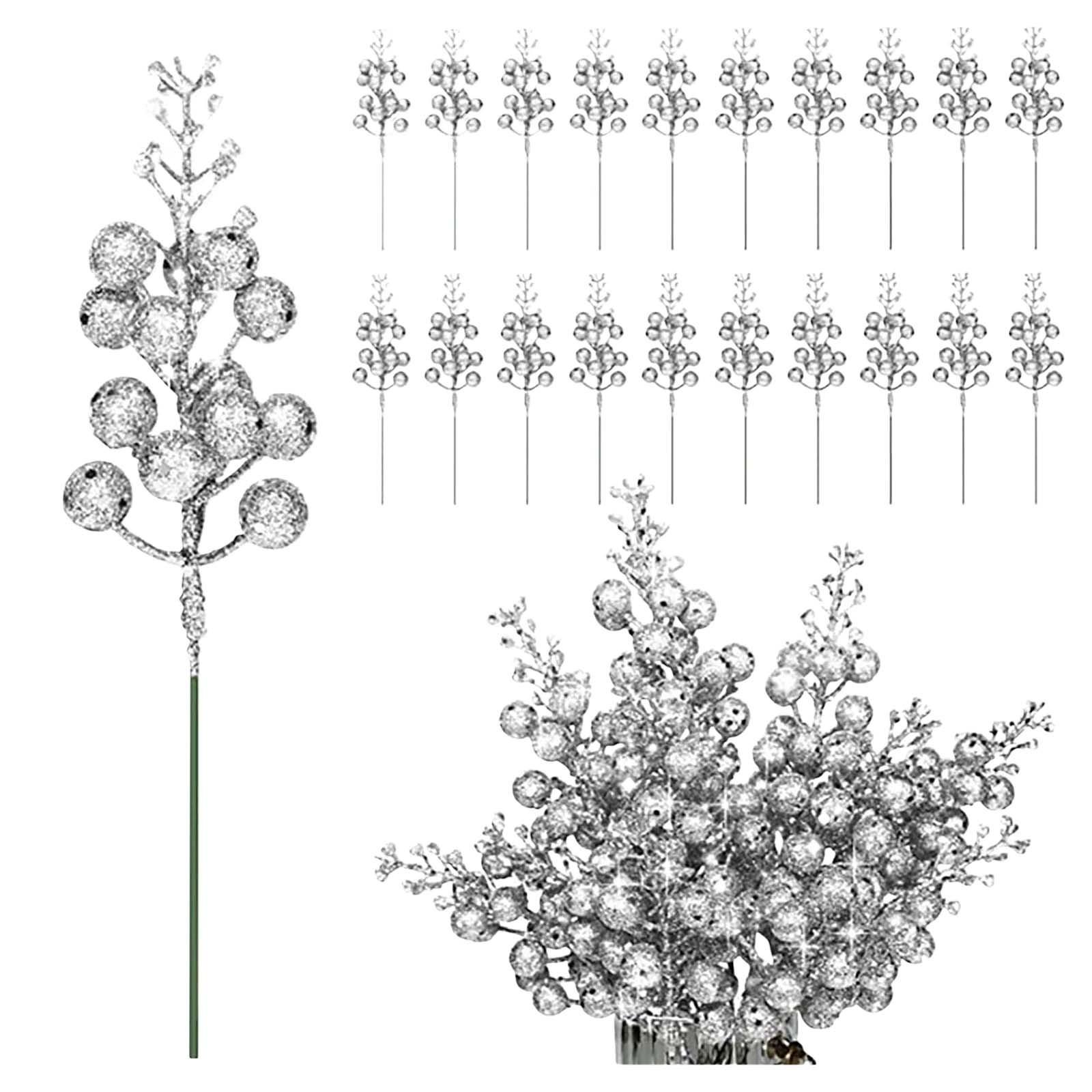 

20 шт. Рождественские блестящие ягодные стебли, искусственные ягодные стебли, рождественские ягодные палочки, елочные украшения, рождественские венки своими руками One Size серебряный