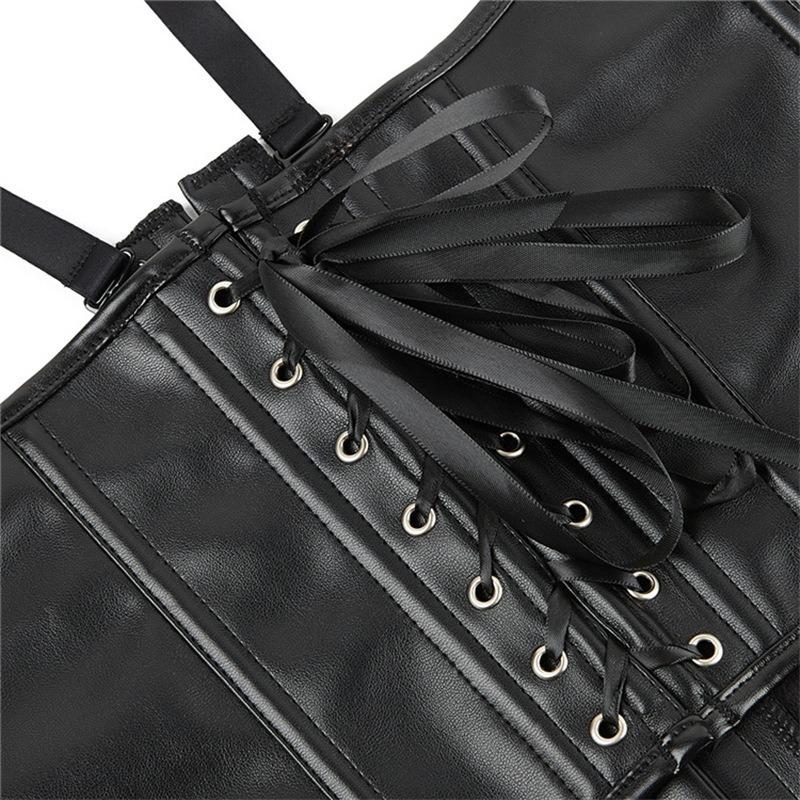 Black Faux Leather Adjustable Strap Short Women Body Shaper Waist Cincher