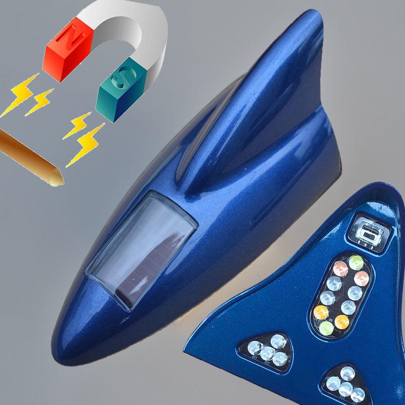 Colorful Shark Fin Solar-Powered Car Roof Antenna Light with Magnetic Tail Wing