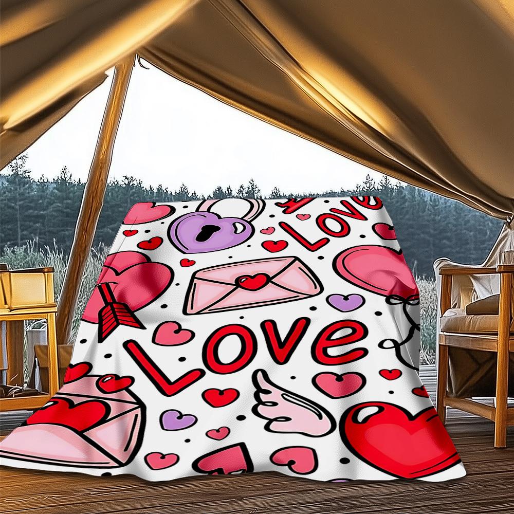 1pc Love, Valentine's Day Outdoor Blanket - Soft Flannel Cozy for Travel & Camping - All-Season Warm Bed Cover, Machine Washable yy251229086
