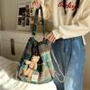 11 College woolen plaid drawstring backpack messenger bag large capacity shopping shoulder bag women