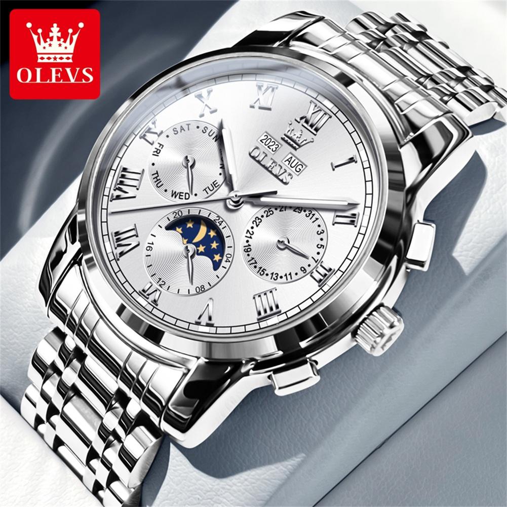 OLEVS Men's Watches Business Fashion Original Automatic Mechanical Wristwatch for Man Waterproof Moon Phase Calendar Trend Dress